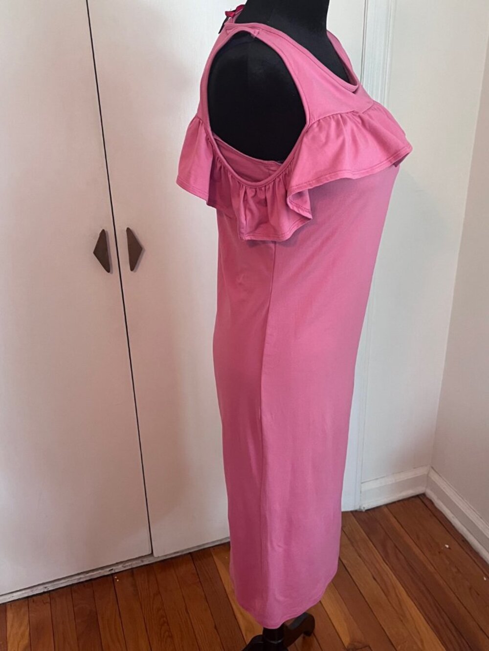 Pink Ruffle Cold-Shoulder Midi Dress - Picture 2 of 2